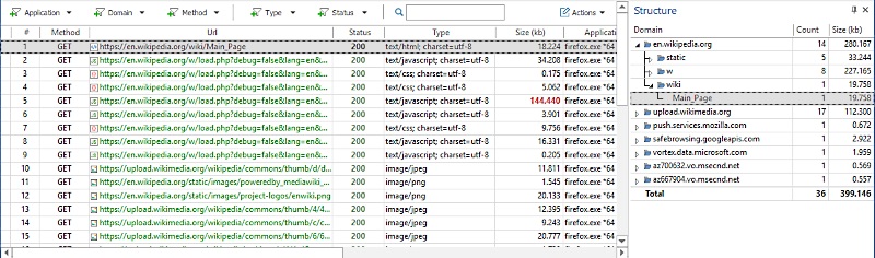 HTTP Streams in Network Packet Analyzer